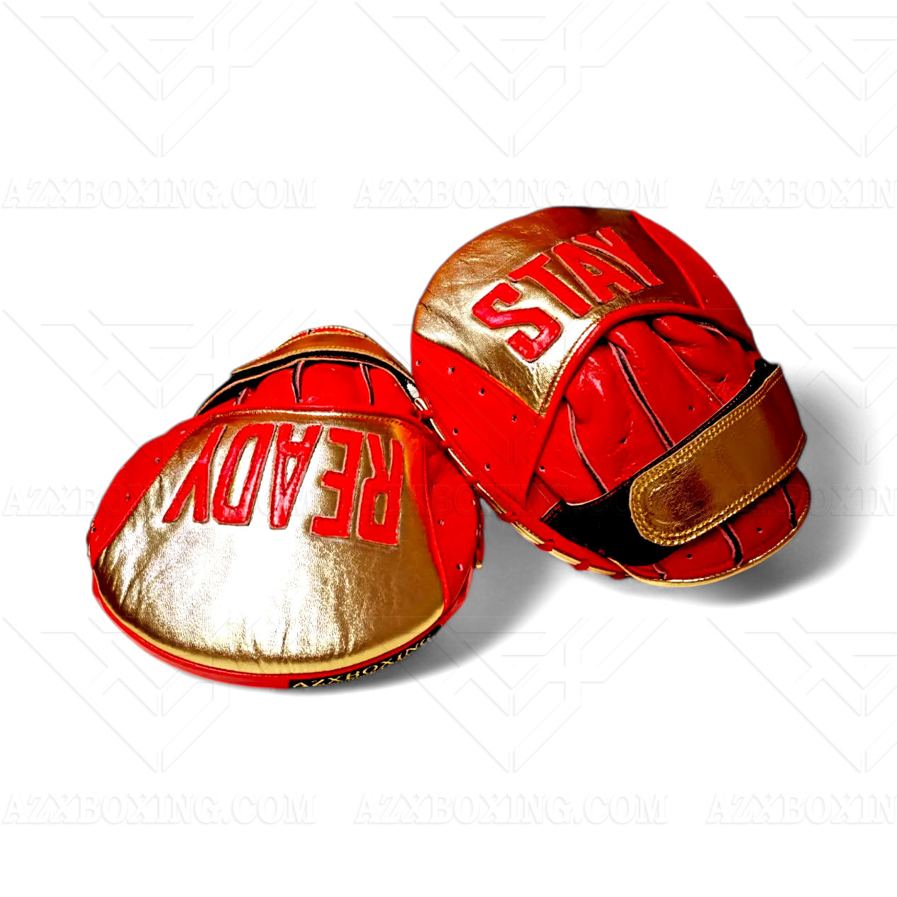 AZX 1 Golden and Red Boxing Focus Mitts handmade genuine leather professional boxing training pads palm ball support premium coaching equipment